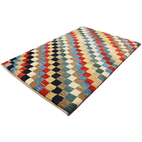 ギャッベ絨毯 「いろの市松帖」 8802402【117×79】