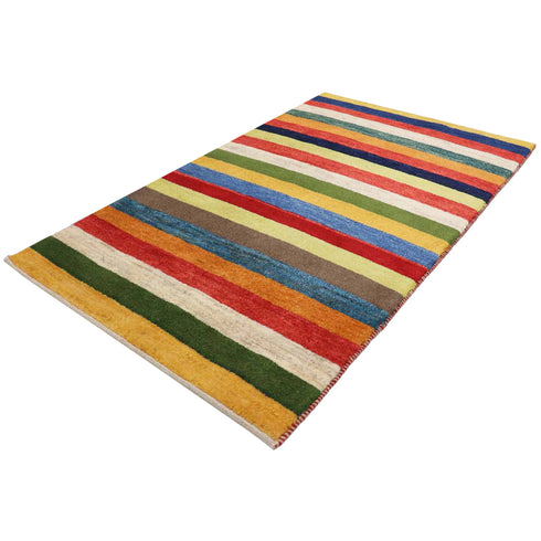 ギャッベ絨毯 「太ボーダーで魅せる彩り絨毯」 10022083【126×75】