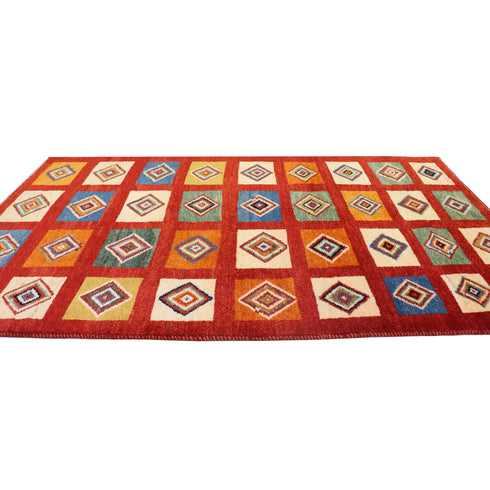 ギャッベ絨毯「彩り豊かなトランジ文様の絨毯」9142359【170×100】