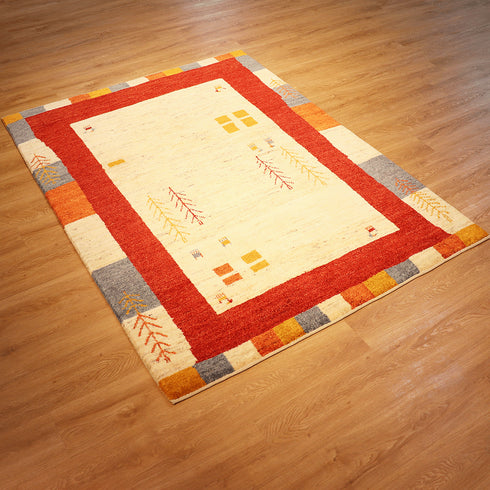 ギャッベ絨毯「仲良しの羊さん発見!」10123278【203×151】