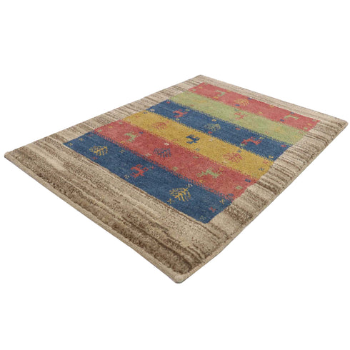 ギャッベ絨毯 「ナチュラルカラーの枠」 9219936【87×62】