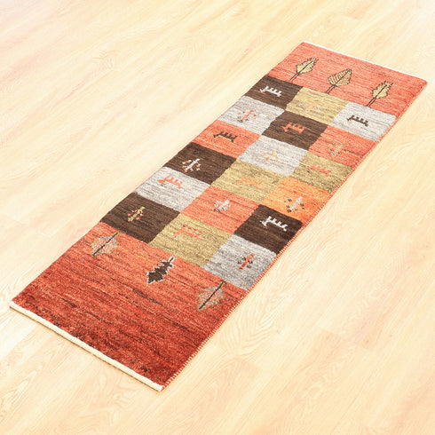 ギャッベ絨毯「四角一つに文様一つ」10116138【144×47】