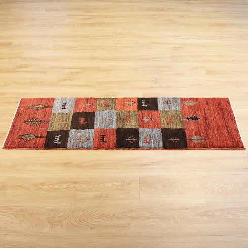 ギャッベ絨毯「四角一つに文様一つ」10116138【144×47】