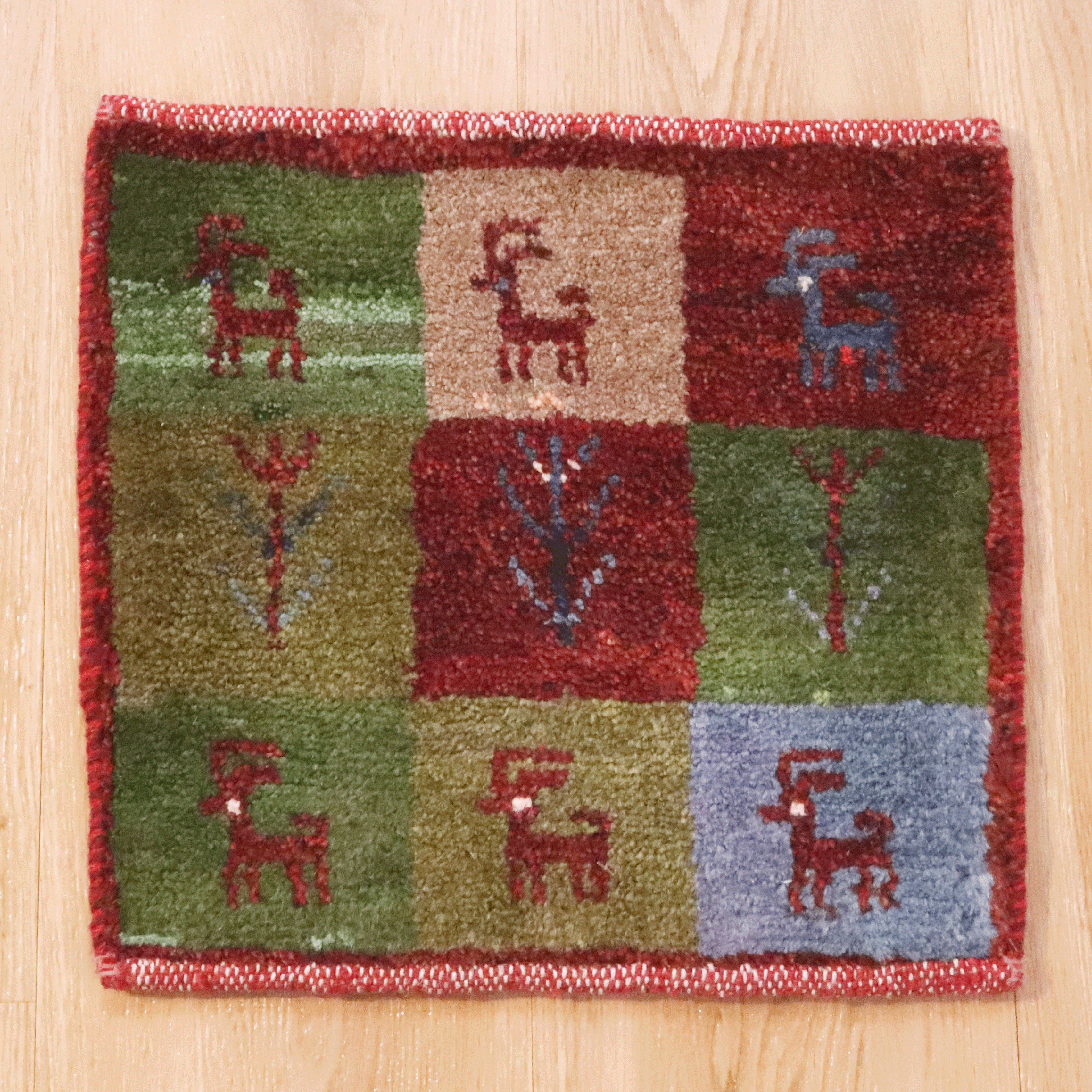 ギャッベ　ブラウン、グリーン40×40cm 2枚セット ペルシャ手織りギャッベ 約40×40cm 2枚セット – Persiadirect